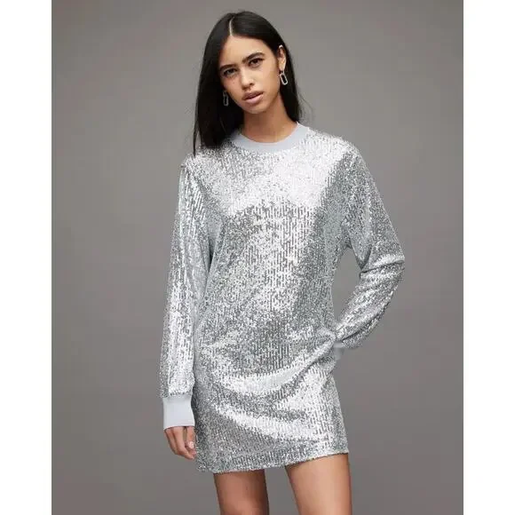 ALLSAINTS Juela Sequin Long Sleeve Mini Dress